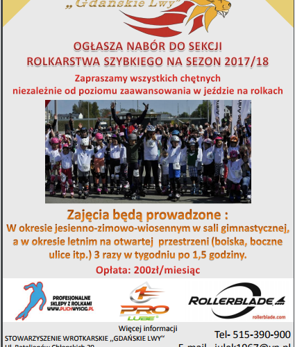 Nabór do sekcji wrotkarskiej Stowarzyszenia "Gdańkie Lwy" (mat. organizatora)