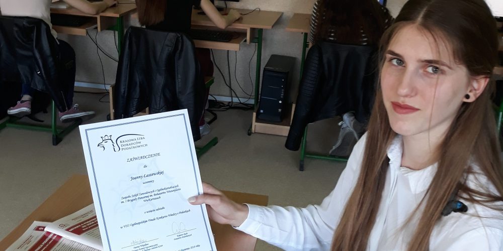 Joanna Łaszewska finalistką VIII Ogólnopolskiego Konkursu Wiedzy o Podatkach