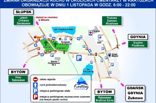 Zmiana organizacji ruchu w Kartuzach obowiązywać będzie tylko w czwartek 1 listopada, w godzinach od 6.00 do 22.00