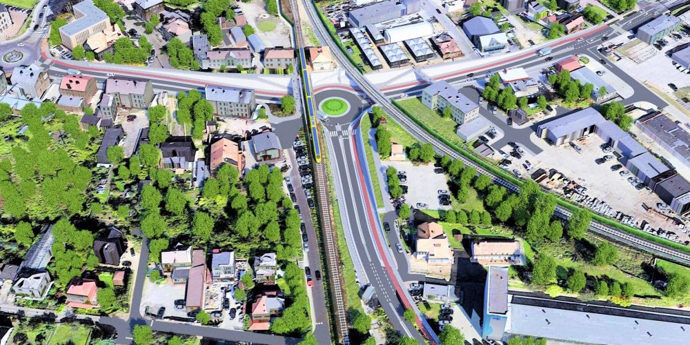 Wizualizacja budowy wiaduktu z torami nad jezdnią