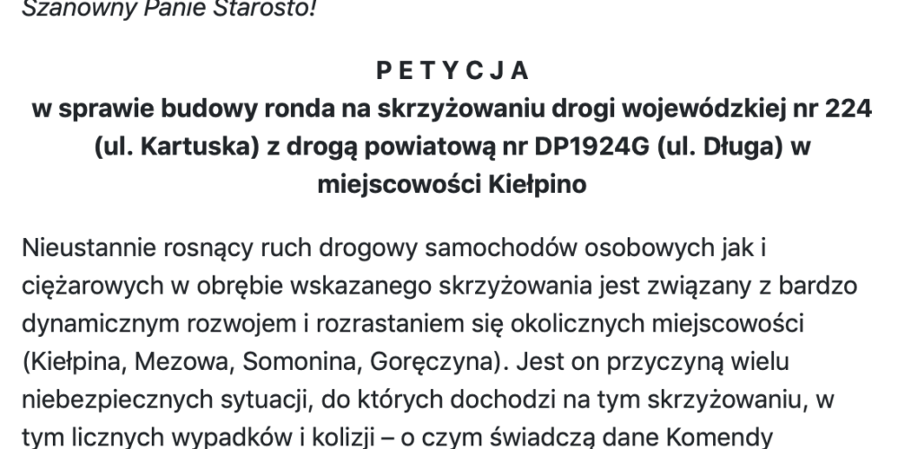 Powstanie rondo w Kiełpinie? Coraz więcej podpisów pod petycją
