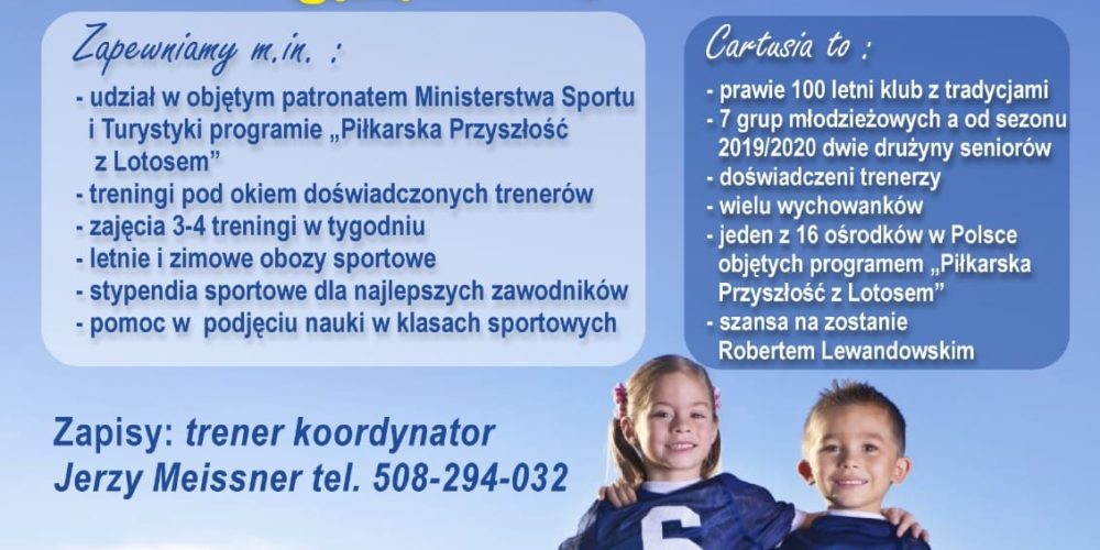 GKS „Cartusia 1923” ogłasza nabór zawodników urodzonych w rocznikach 2012/2013, a także starszych!