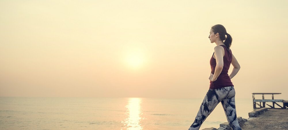 Stretching Exercise Training Healthy Lifestyle Beach Concept