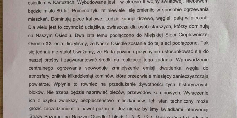 Kartuzy. Mieszańcy Nowego Osiedla proszą o podłączenie do sieci ciepłowniczej