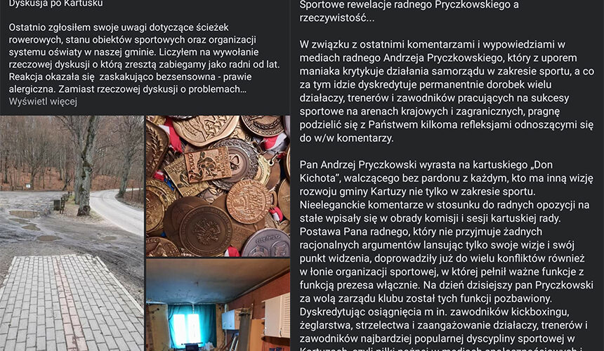 Kartuzy. „Sportowy” konflikt przeniósł się na Facebooka. „Burmistrzowie się zmieniają, ale sposoby działania już nie…”