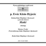 Wyrazy współczucia dla radnej E. Klein-Dyjety z powodu śmierci matki