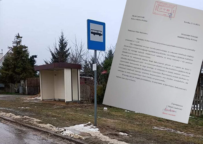 Kaliska. Jest wiata przystankowa, jest petycja ws. „zaginionego” przystanku
