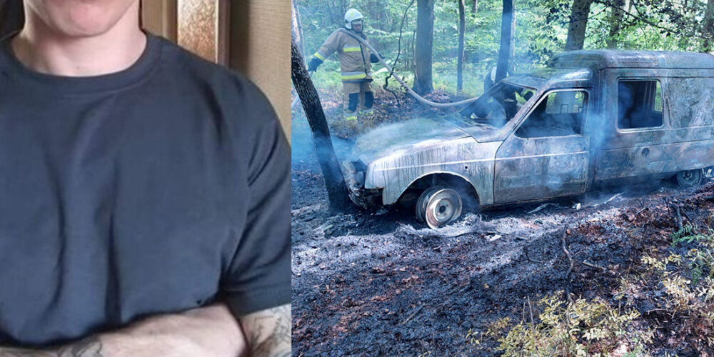 Kartuzy. Ukradł samochód. Spalone auto znaleziono w lesie