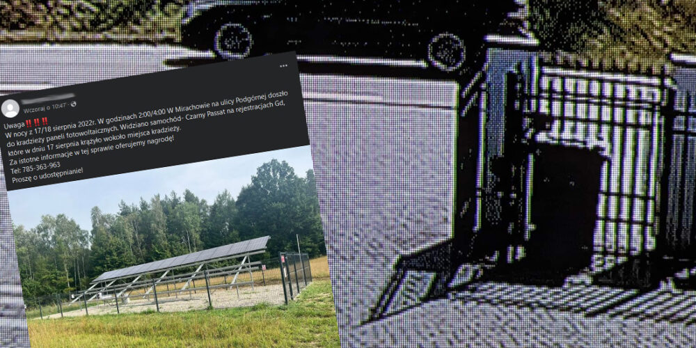 Mirachowo. Skradziono panele fotowoltaiczne. Na miejscu widziano czarne auto
