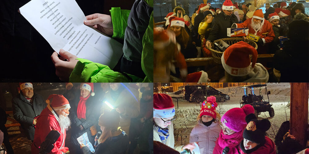 Św. Mikołaj na spotkaniu z dziećmi przy altanie Towarzystwa Miłośników Kartuz