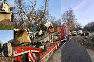 Brodnica Górna. Wypadek samochodu ciężarowego z tłuczniem. Kierowcę zabrało pogotowie